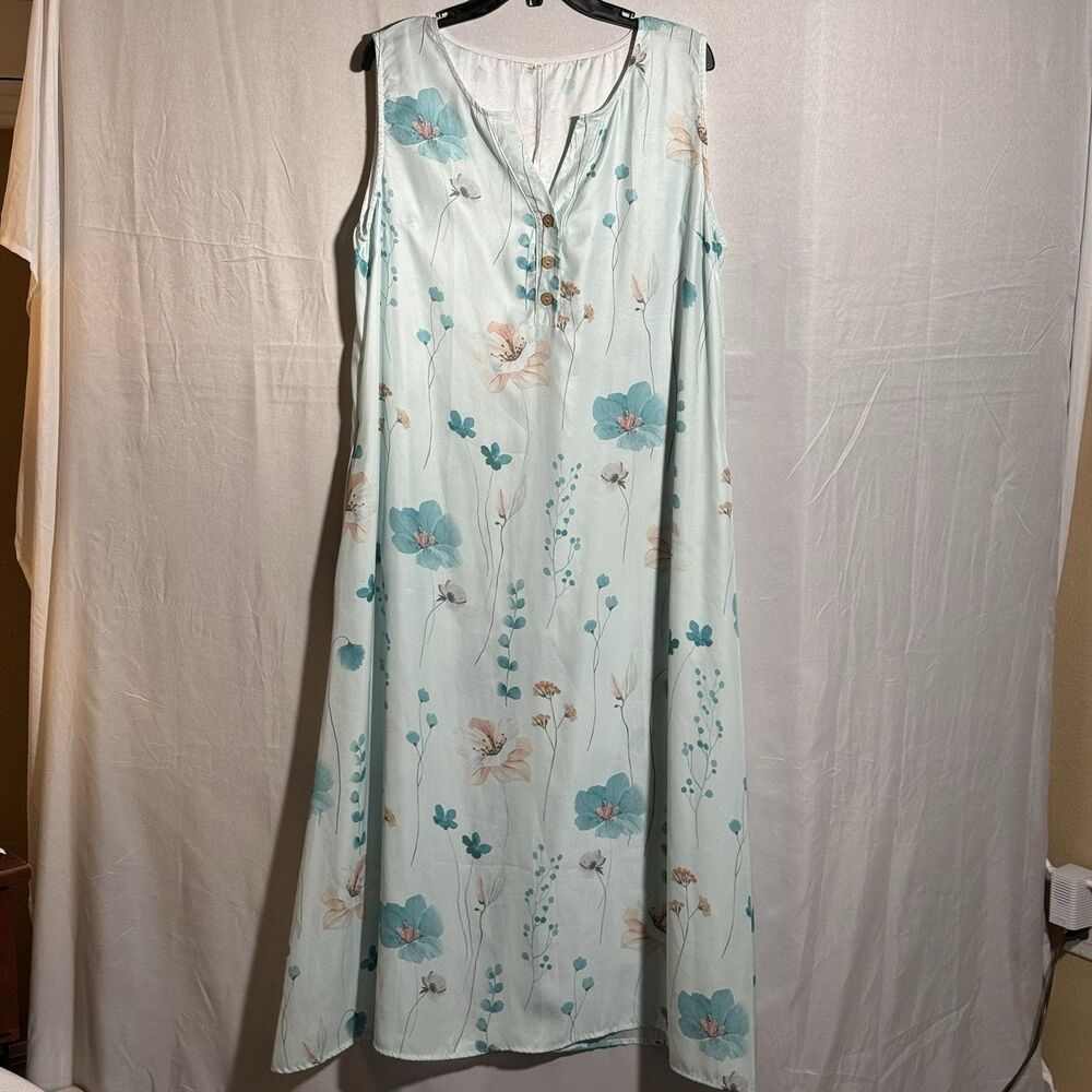 Womens 2XL Floral Dress Mint Green Blue Sleeveless Casual Summer Plus Size